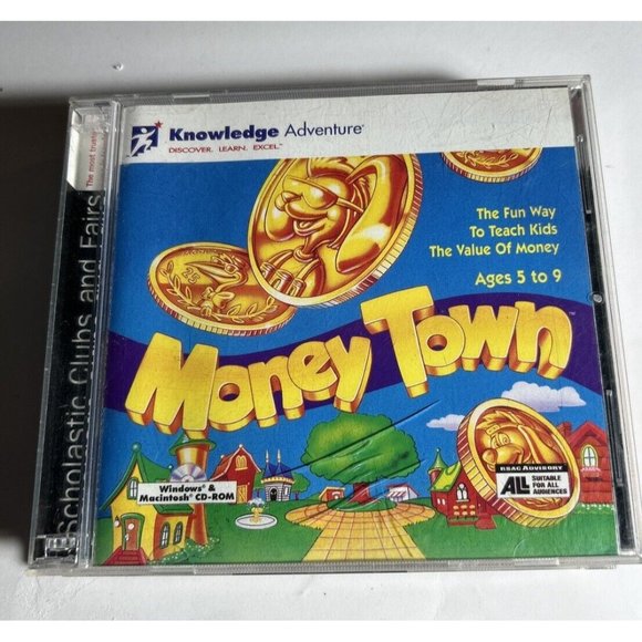 Money Town PC CD Rom 2 Disc Knowledge adventure Ages 5-9 Scholastic clubs